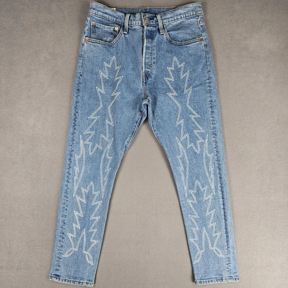 Levis 501 S Jeans Women W30 L28 Del Norte Premium Embroidered Western Button Fly